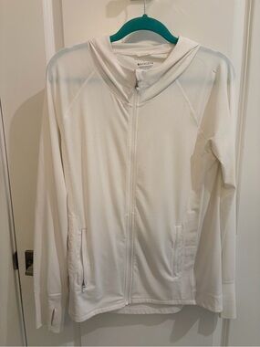 Athleta White Full-Zip Hooded Jacket with Thumbhole Cuffs